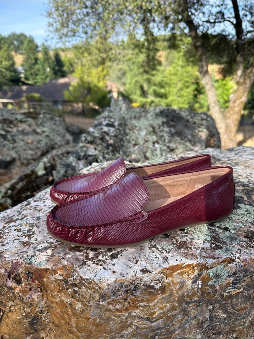 Women's Burgundy Textured Slip-On Loafers
